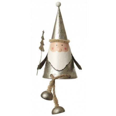 Metal Silver Sitting Santa