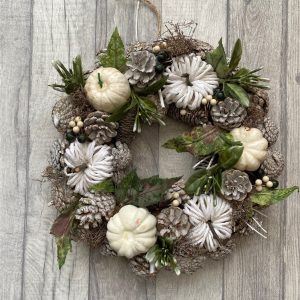 36cm White Autumn Pumpkin Wreath