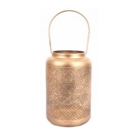 Gold Metal Cut Lantern 19cm